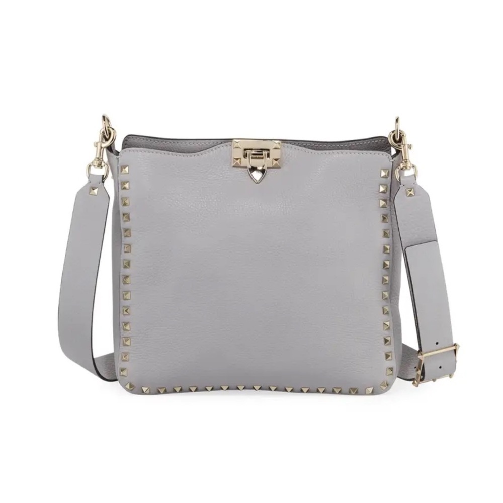 Valentino Garavani Small Rockstud Vitello Pebbled Calfskin Handbag Grey